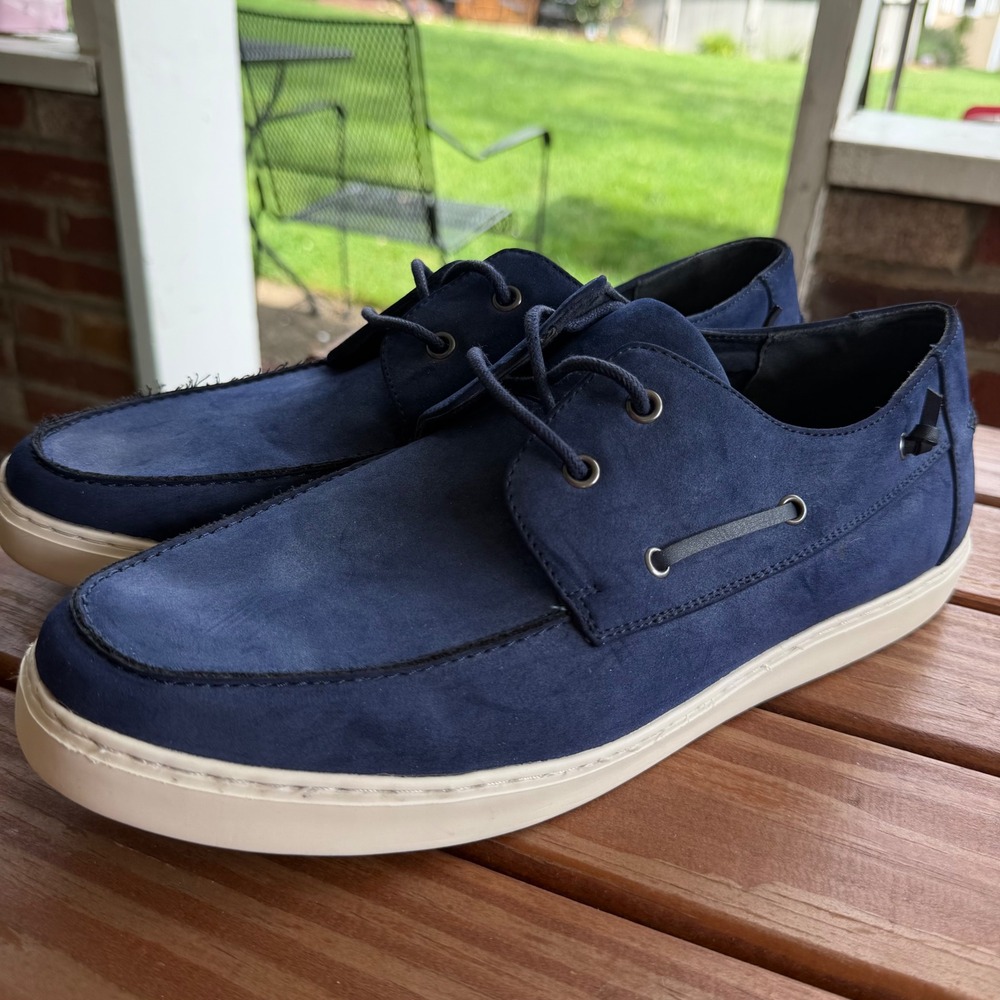 Kenneth Cole Reaction Indy Boat Shoes Mens 11.5 Navy Blue Faux Suede Sneakers